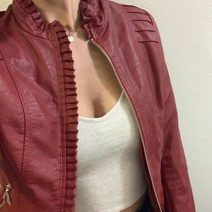 Faux Red Leather Jacket